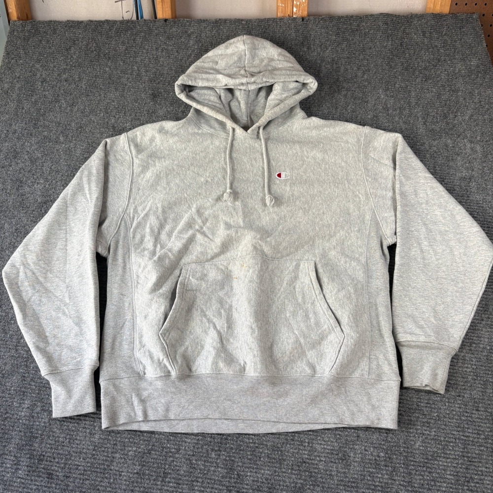 Champion Reverse Weave Heather Gray Hoodie Mens Large Embroidered Logo